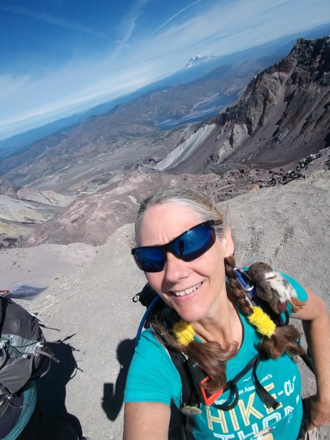 Image: Gillian enjoying a sunny day out on trail. Photo by Gillian.