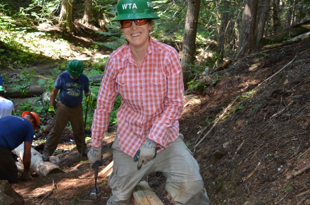 smiling volunteer on red bluff trail todd dunfield