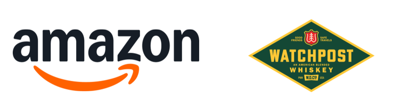 Logos for Amazon and Watchpost Whiskey
