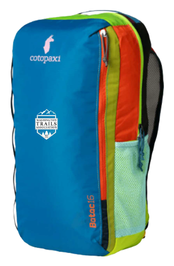 Cotopaxi 16L Del Día backpack with WTA logo printed.