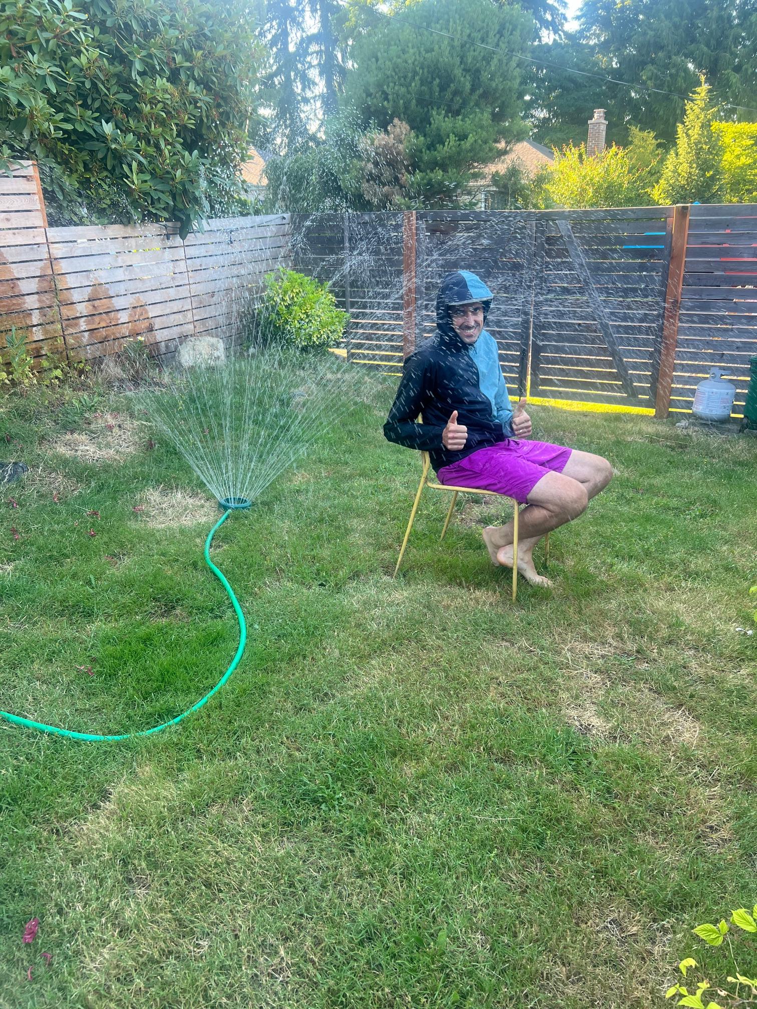 Gear testing under a lawn sprinkler Gear testing under a lawn sprinkler