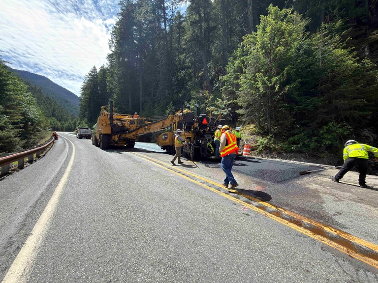 Crews doing repair work on Highway 20. Photo courtesy of the Washington State Department of Transportation.