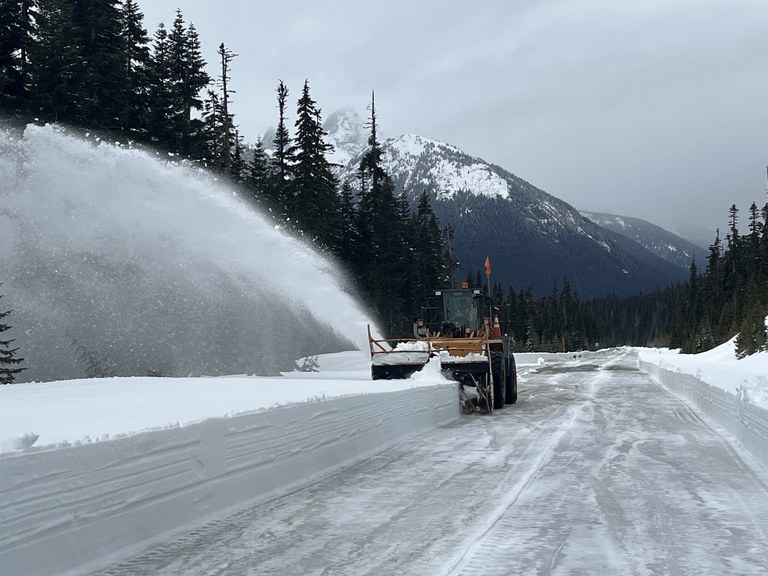 Washington State Department of Transportation crews clear the snow at Rainy Pass on Highway 20/North Cascades Highway on April 11, 2024. Photo by WSDOT. 