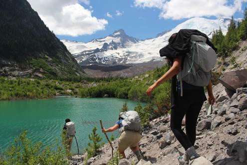 Latina Trail Crew explore an unnamed at Mount Rainier. Photo by Michelle Piñon
