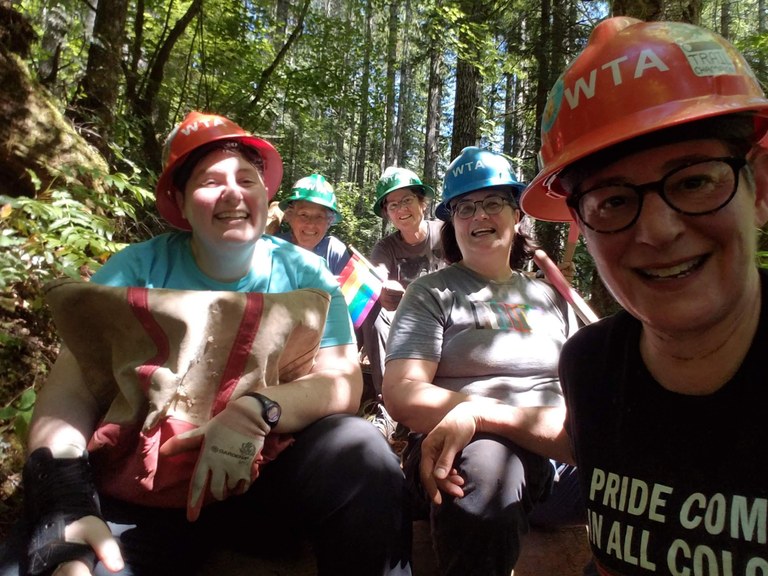 LGBTQ+ crew selfie during Pride month at Lena Lake. Photo by Dawn Rorvik.