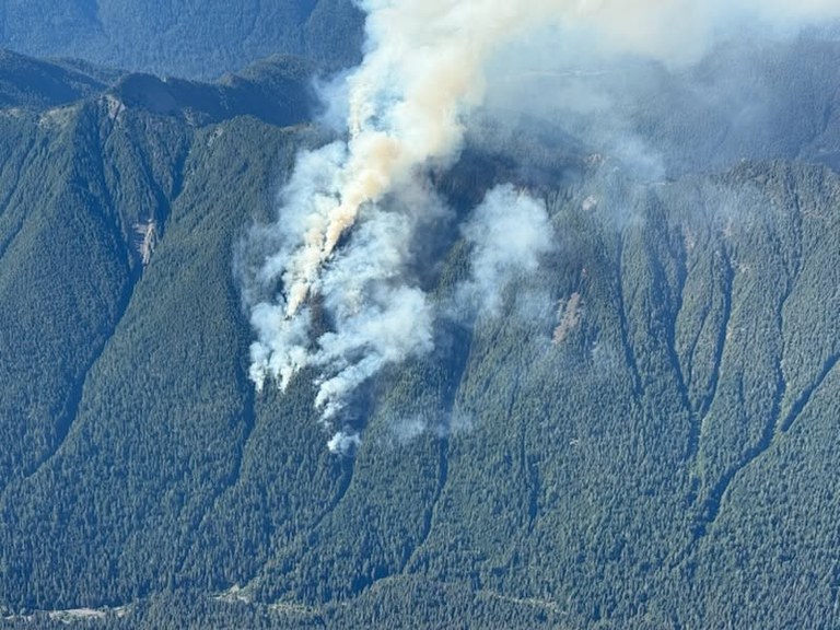 Smoke from the Mount Tom Creek Fire near Mount Olympus. Photo courtesy of Olympic National Park. 
