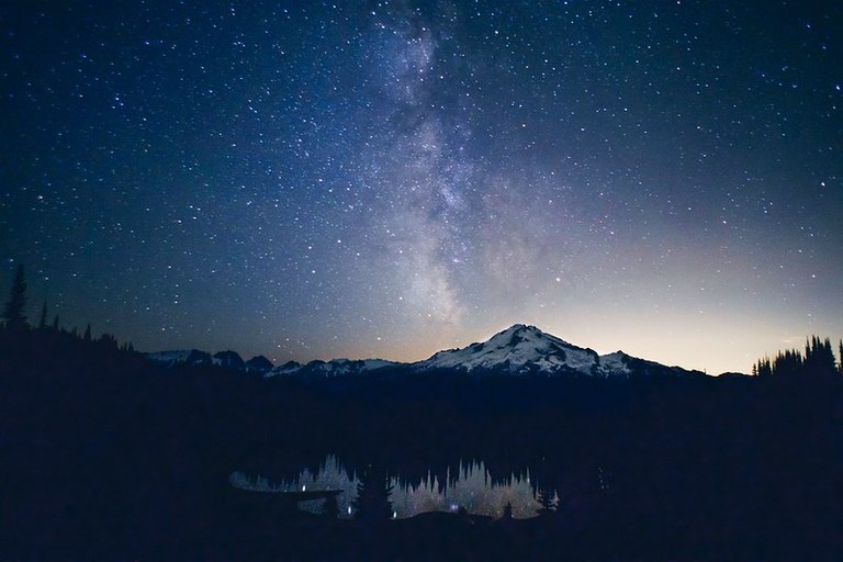 Milky Way in the clear night sky above Glacier Peak. Photo by Rose Freeman. 