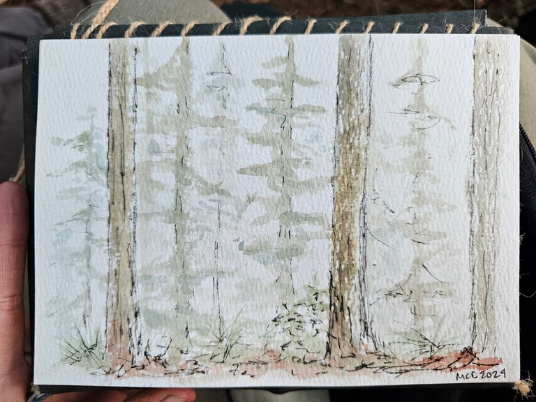 A watercolor of trees, art inspired by nature. Photo by Mckenzie Campbell Davies. 
