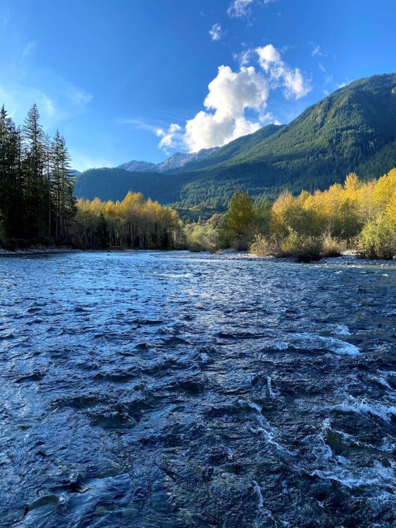 A view down the river valley from an overlook on the Pratt River trail.
