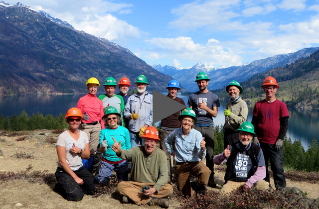 The Prince Creek crew gives a thumbs up early this season on the Chelan Lakeshore Trail. Photo by Hal Pelton. 