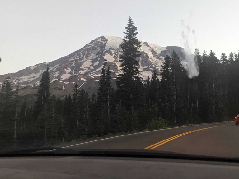 Driving into Mount Rainier National Park. Photo by Tiffany Chou.