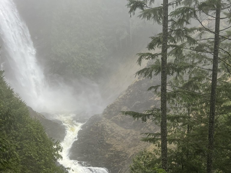 A rainy misty day at Wallace Falls. Photo by trip reporter crystal907.