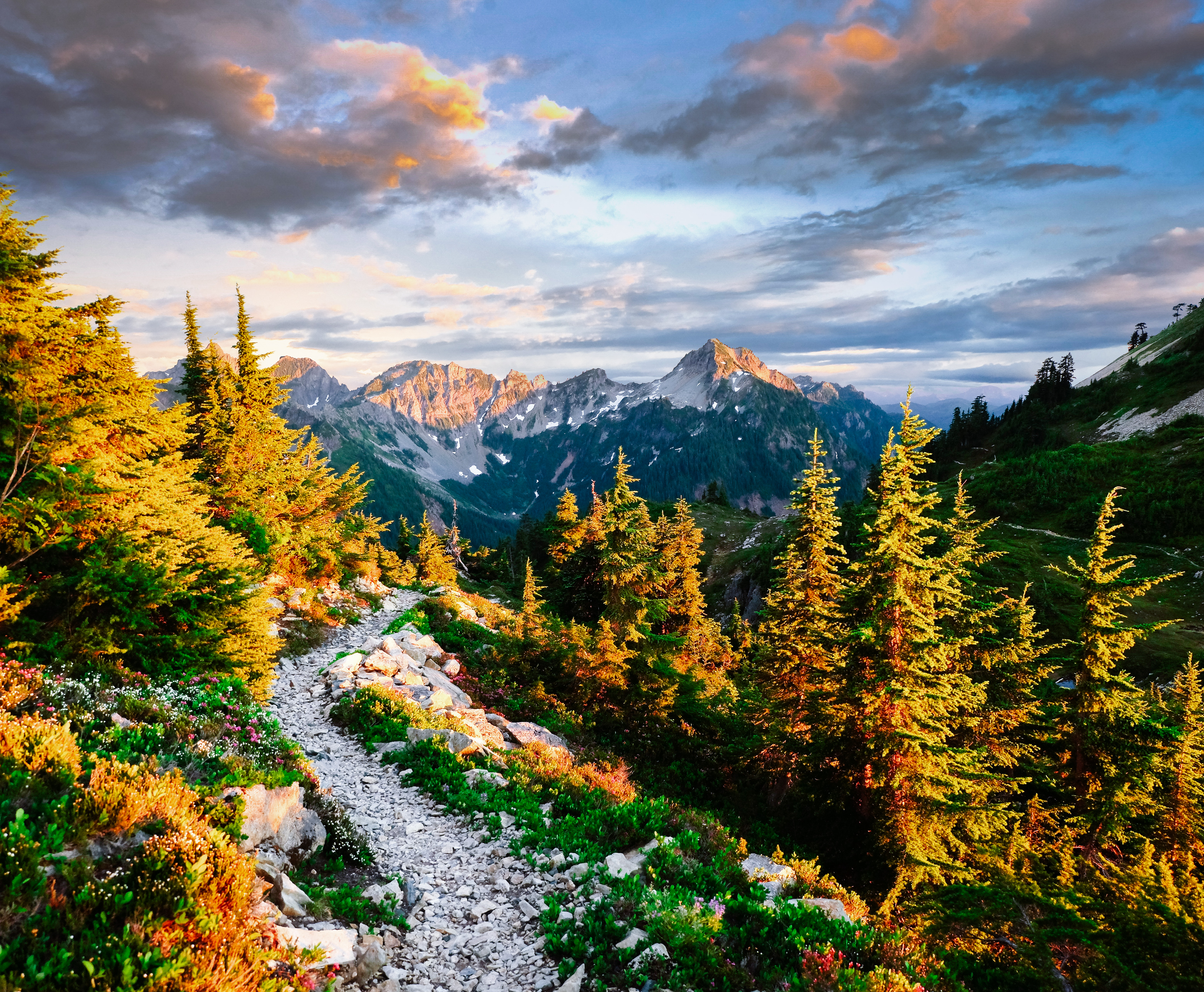 Sunset along a section of the Pacific Crest Trail near Snoqualmie Pass
