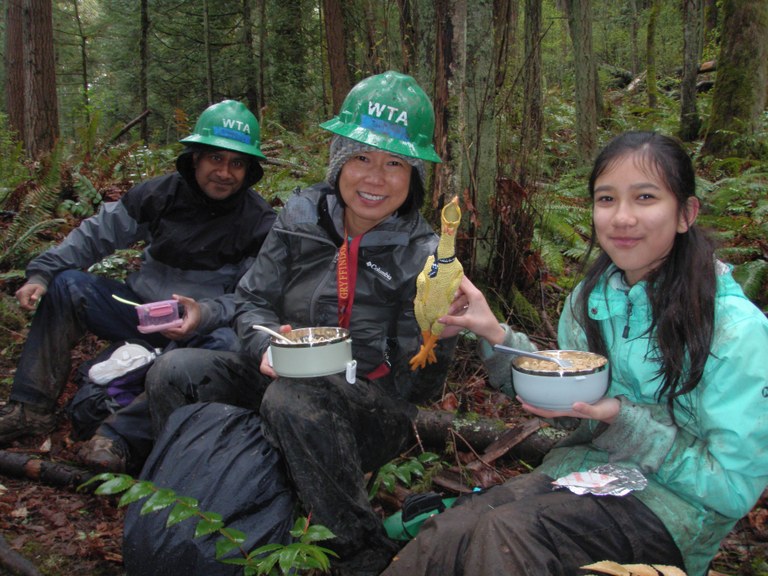 Volunteers enjoying a lunch break at Sehome Arboretum