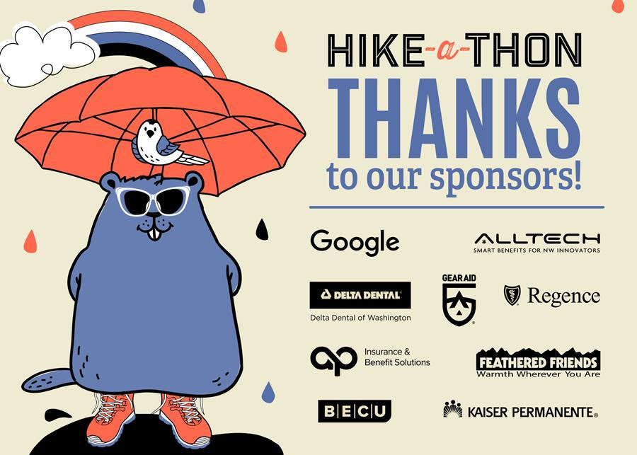 WTA Hike-a-Thon sponsors Sponsor: Google, Delta Dental, A&P Insurance and Benefit Solutions, ALLTech, BECU, Kaiser Permanente, Regence, Gear Aid, Feathered Friends