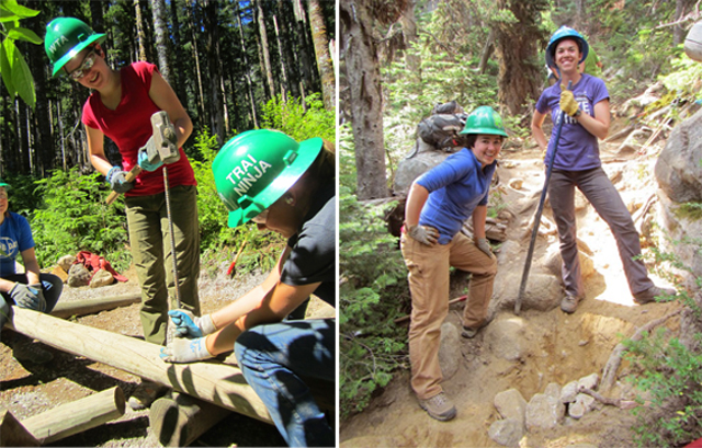 One component of building empowering opportunities for young women on trail included Youth Volunteer Vacations led by women crew leaders. 