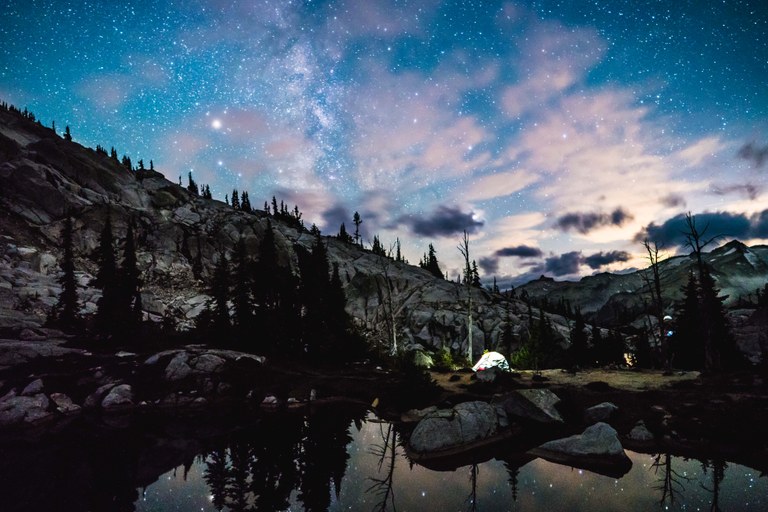 Tent with night sky. Photo by Michael Kea.