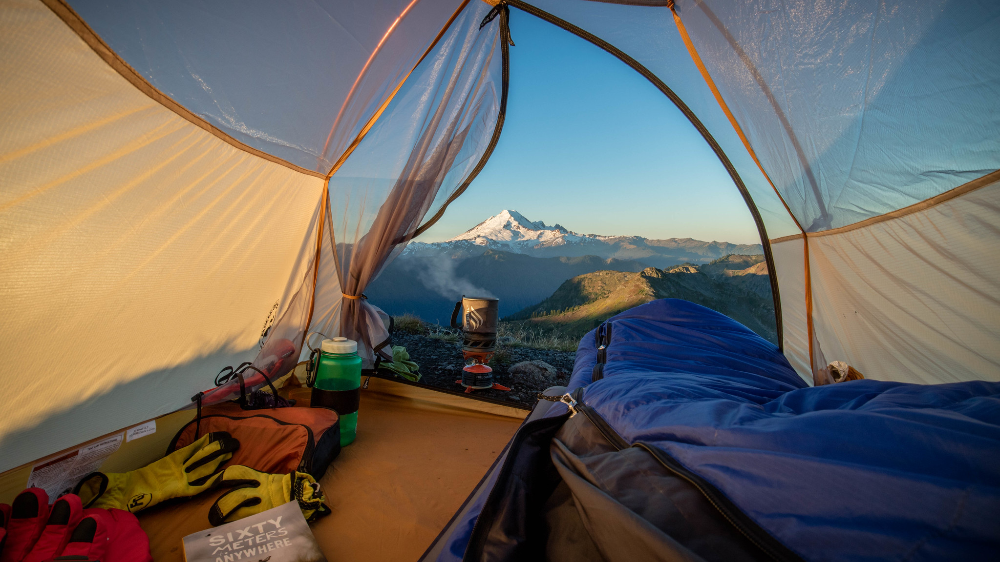 view from tent at Yellow Aster Butte by Derrick Peters
