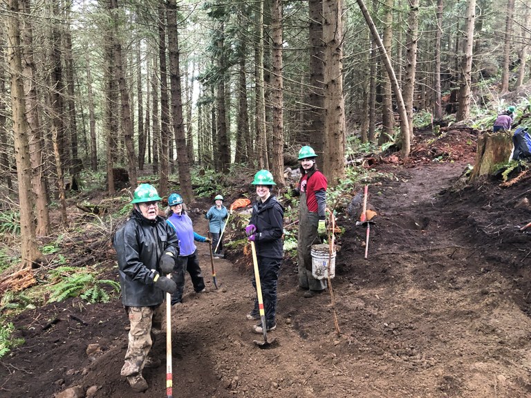 Volunteers standing at completed switchback at the end of the day. Photo by Martin Knowles. Volunteers standing at completed switchback at the end of the day. Photo by Martin Knowles.