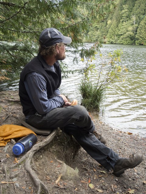 Arlen resting comfortably on his homemade sit pad. Photo by Anna Roth.