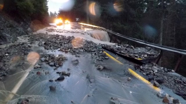 Highway 12 washed out at MP 143. Always check road conditions before heading out! Photo by WSDOT.