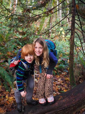 Sticking close to a buddy on the Squak Mountain Access Trail. Photo by Susan Fairchild.