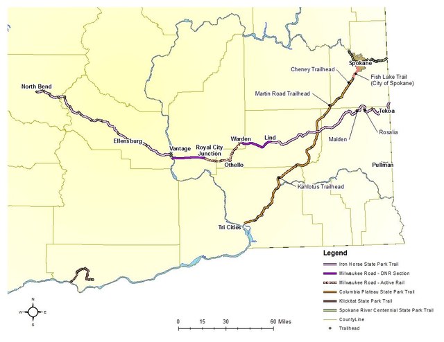 The John Wayne Pioneer Trail Planning Map. Courtesy Washington State Parks