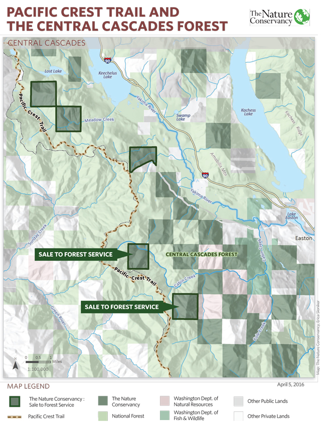 The two parcels east of the Pacific Crest Trail. Map courtesy The Nature Conservancy. 