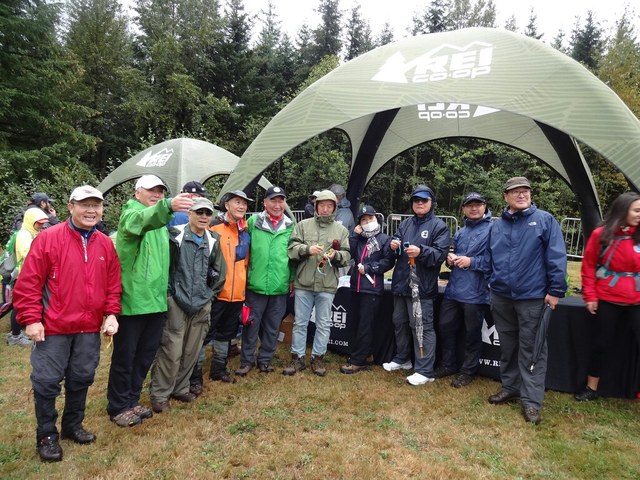 Korean Mountaineers gather at the REI tent. Photo by Doug Han.
