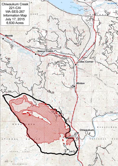 Map showing the extent of the fire as of the morning of Thursday, July 17, 2014. Source: InciWeb.