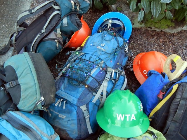 A pack decked out in holiday lights. Photos by WTA's volunteer coordinator, Julie Cassata 