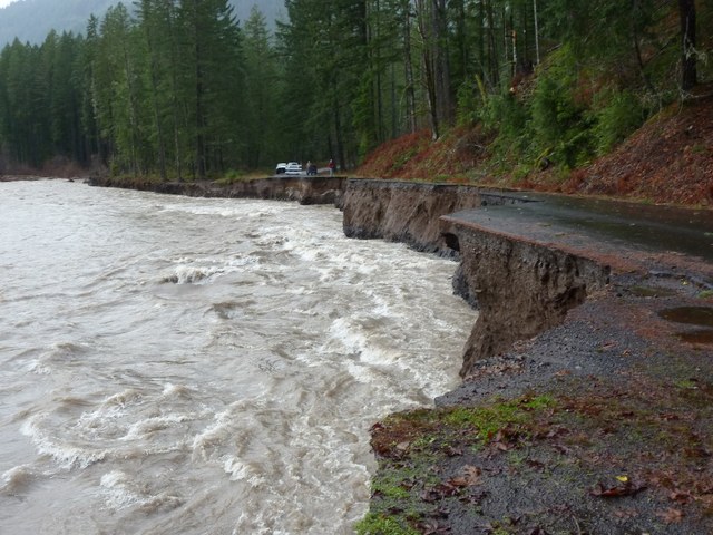 The washout of Forest Road 23 at milepost 12.6. Photo USFS