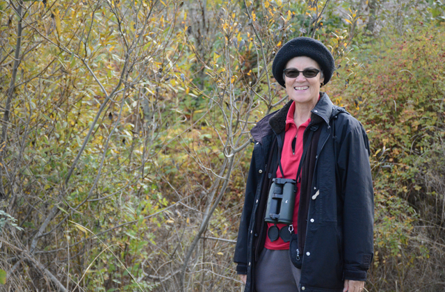 Jan Bragg at Magnuson Park -- her preferred birdwatching haunt. Photo by Anna Roth. 