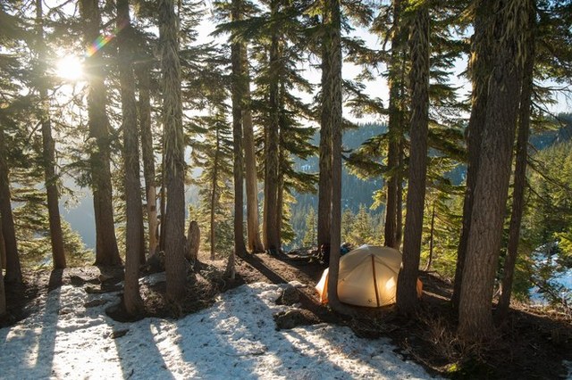 If you are going to camp, make sure to Leave No Trace. Photo of camp at Rachel Lake by Ponder. 