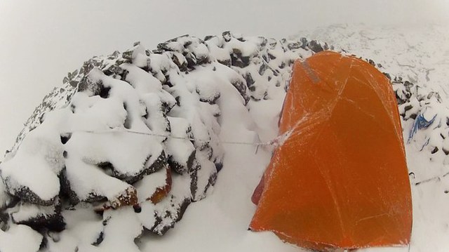 Be prepared for weather to change. Sahale Arm Glacier Camp already saw some snow this year. Photo and trip report by Indoorphobia on Sep 02, 2014. 