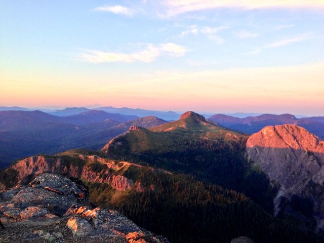 Sunrise from Sunrise Peak Sunrise from Sunrise Peak in the Dark Divide area of the South Cascades. Trip report and photo by amart005.