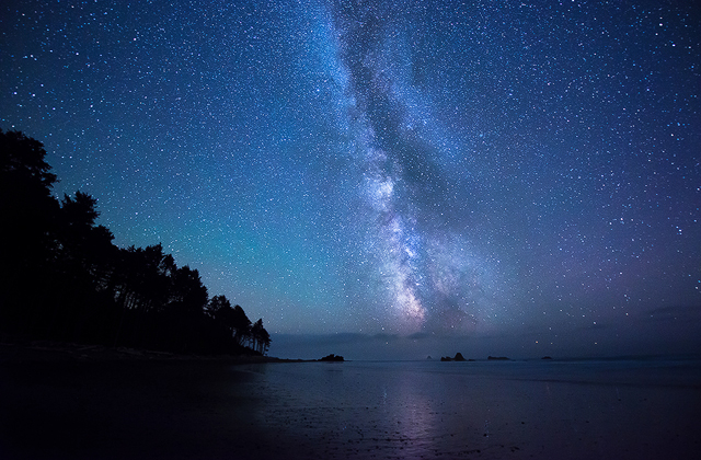 The Milky Way over the Pacific Ocean (Olympic National Park). Photo by Dave Morrow.