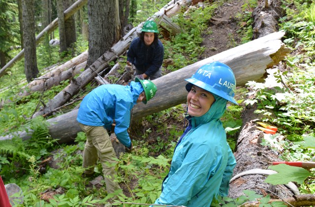 Youth volunteers work to clear the Klickitat Trail. Photo by Owen Vogali.
