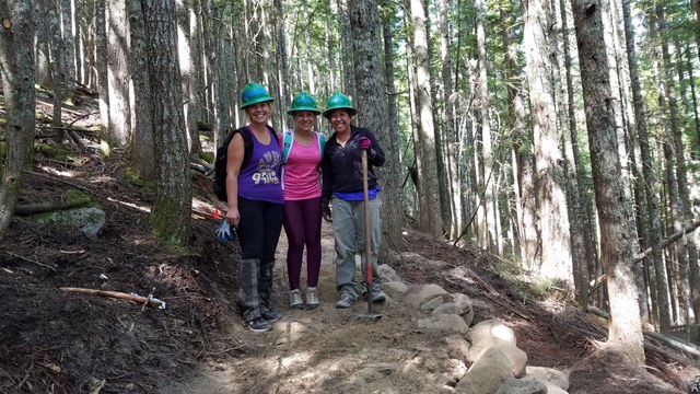 Talapus Lake volunteers on a new section of trail. Photo by Jonathan Chadburn.