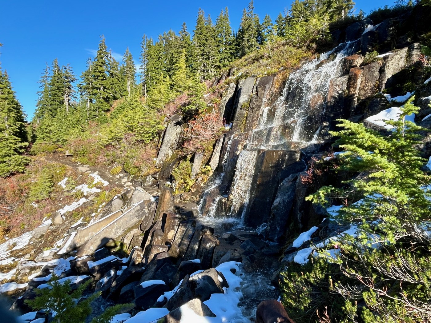 Waterfall over the Bagley Lakes trail
