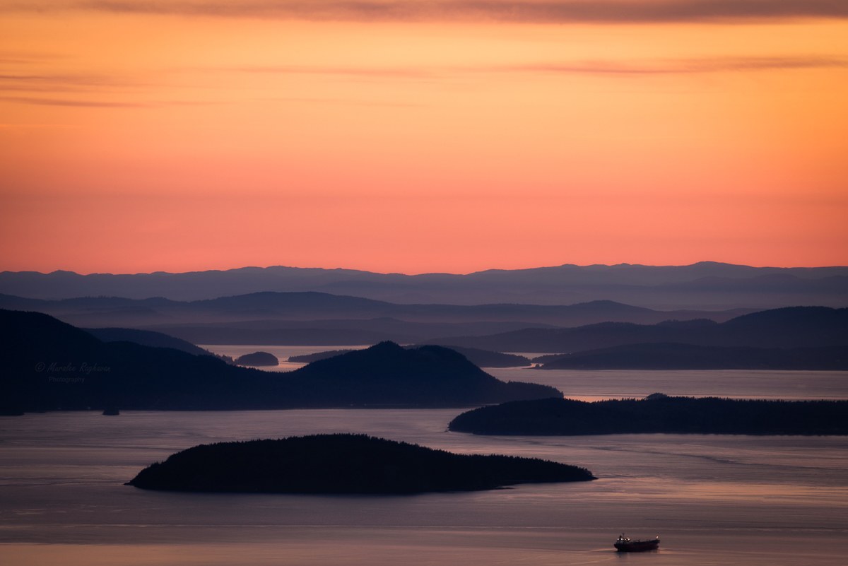 Oyster Dome. Samish Bay from Oyster Dome at sunset. Photo by Muralee Raghavan.