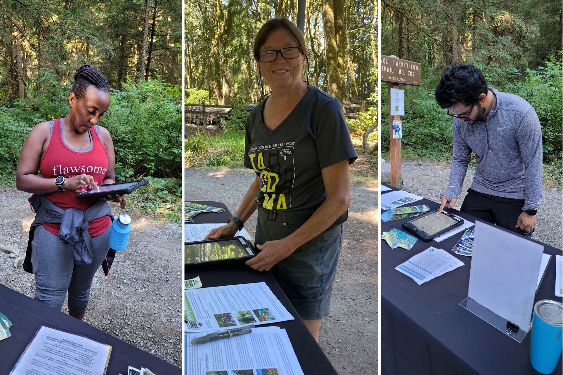 Hikers signing the Washington Trails Day petition.